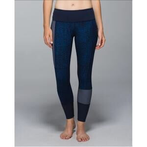 Lululemon Wunder Under Pant *Full-On Luon (Sashiko) Rugged Blue Leggings Size‎ 4